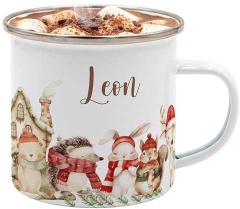 Kidsmood – Personalisierte Emaille Tasse mit Namen | Robuste & BPA-freie Tasse für Kinder & Familie | Spülmaschinenfest, leicht & ideal für Camping, Alltag & Weihnachten