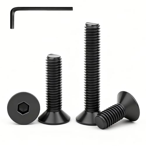 BACSHBY 10 Piezas Tornillos Allen M6x35mm Avellanados Inoxidable Negro | Rosca Completa,Acero Inoxidable 304 A2 V2A,Incluye Llave Allen, para Muebles, Armarios, Estanterías, Montaje,Reparación