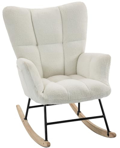 HOMCOM Fauteuil à Bascule, Assise Rembourrée, Poches Latérales, Crème