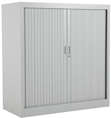 Office Hippo Steel Tambour Cupboard, Fully Lockable Cabinet, Side Opening Metal Storage With 2 Height Adjustable Shelves, Metal Cabinet With 50kg Load Capacity Per Shelf - Grey
