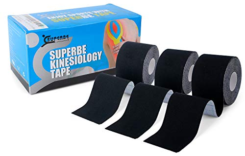 Superbe Kinesio-Tape und Physio-Tape (Packung mit 3 Rollen), kinesiologisches Tape für Leichtathletik, zur Schmerzlinderung, Genesung und Physiotherapie, 5 cm x 5 m (Schwarz)