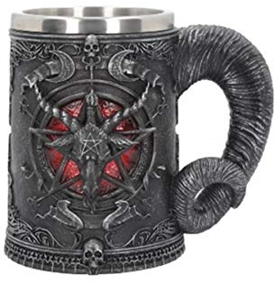 Nemesis Now Baphomet Tankard 16.5cm, Resin w/Stainless Steel, Black, Baphomet Head Beer Mug, Sabbatic Goat Beer Mug, Includes Stainless Steel Insert, Cast in The Finest Resin, Expertly Hand-Painted