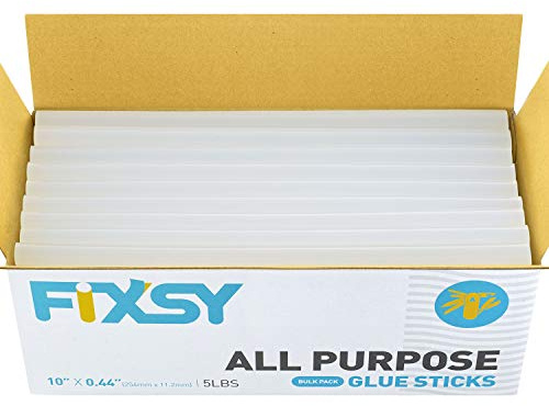 FIXSY Hot Glue Gun Sticks All Purpose, Multi Temp, Full Size 10 Long x .44 Diameter 7/16 11mm, 5LB Box Glue Stick, Approx. 90 Sticks- Compatible with Most Glue Guns
