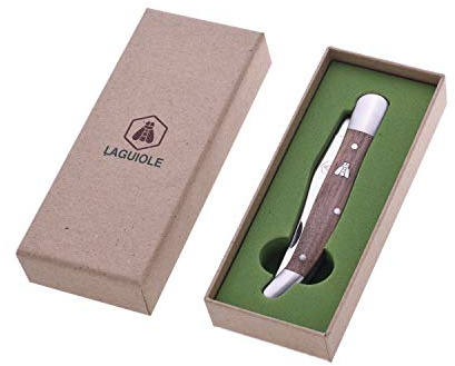 LAGUIOLE - Klappmesser + Geschenkbox - Griff aus Nussbaumholz - Klinge aus rostfreiem Stahl - Braun-21,5 cm - Holz - Braun