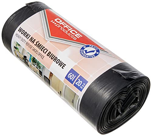 Office Products 22021229-05 Müllbeutel 60 L - 20 Stück LDPE| Müllsäcke Mülltüte Abfallsäcke Mülltüte für Den Hausmüll für das Büro| Farbe: Schwarz | Foliendicke: 20 μm