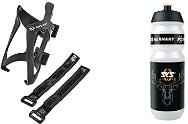SKS Anywhere Cycling Bike Bottle Cage Bottle Holder Adapter Including Topcage Road Mountain Gravel E-Bike Compatible, Universal, Black AWB5 Drinking Bottle - Clear, 0.75 Litres