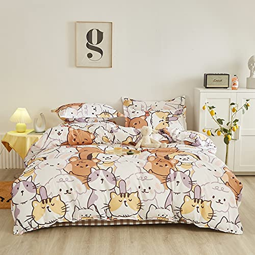 Set copripiumino per bambini e ragazze, per letto singolo, con simpatico gattino, set di biancheria da letto per cani e gattini Kawaii, reversibile, per bambini,