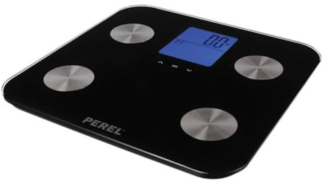 Perel Smart Personenwaage, digital, max. 180 kg, Körperanalyse, Körperfett, LCD-Anzeige, BIA-Technologie, automatische Abschaltung, Schwarz