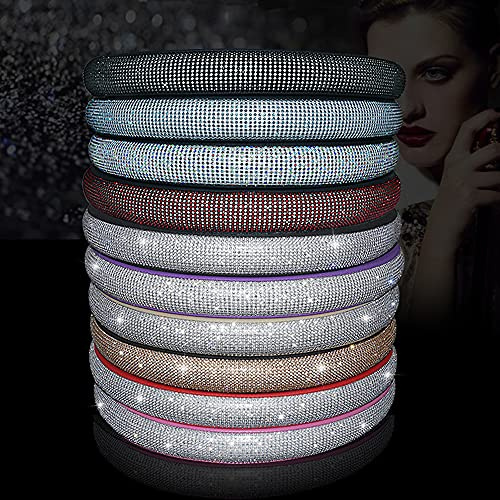 Glitzer Lenkradbezug Leder, Bling Bling Lenkradhülle 38cm Lenkradabdeckung Aus Kristall, Mikrofaser Leder Lenkradhüllen Lenkrad Bezug Edel Auto Zubehör Innenraum (Schwarzer Strass)