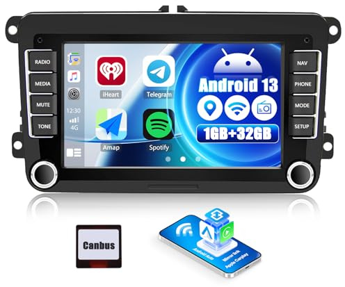 CAMECHO Android 13 CarPlay Autoradio für VW Golf 5 Golf 6 Polo Tiguan,Doppel Din VW Golf 6 Radio mit 7-Zoll Bildschirm mit Navi/Mirrorlink/FM RDS/Bluetooth/HiFi SWC und USB + Rückfahrkamera