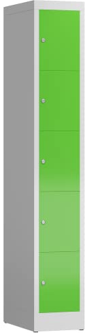 Lüllmann 5 Fächer Spind Schließfachschrank kompl. montiert und verschweißt Wertfachschrank Fächerschrank Spind Umkleideschrank (RAL 7035/6018 lichtgrau/gelbgrün)