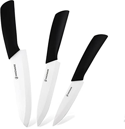 Magiware Classic 3PCS Ceramic Knife Set with Cover, Super Sharp Never Rust Healthy (6 Ceramic Chef Knife, 5 Solution Knife，4 Classic Paring Knife)