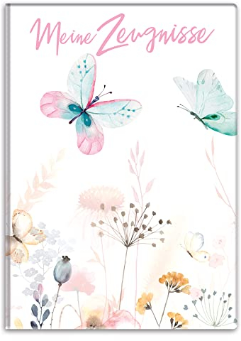 itenga Zeugnismappemit Motiv DIN A4 Dokumentenmappe Zeugnisse - für Kinder Jugendliche Schüler Mädchen (Schmetterling)