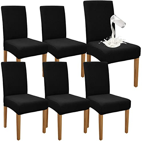 Granbest Premium vattentätt skydd för matrumsstol set om 6, elastisk hög rygg stolskydd för matsal, avtagbart stolskydd för kök, fest, hotell (set om 6, svart)