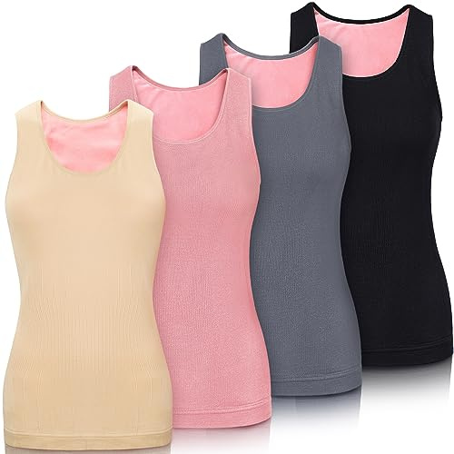 Neer Damen Innenfleece Thermo Unterhemd Warm Ärmellos Tank Top Baumwolle Thermounterwäsche (Gemischte Farben, 4 Stück)