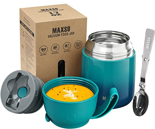 LOGEEYAR Thermobehälter für Essen 500ml Kinder Edelstahl Isolierbehälter Gefäß für warme Speißen, Essen, Suppe, Isolierbehälter mit Löffel Thermo Gefäß, Bluegreen