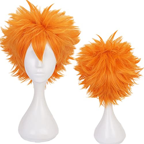 Orange Kurze Perücke mit Hitzebeständigkeit Synthetische Kostüm Haare für Uniex Erwachsene Männer Halloween Weihnachten Cos Anime Party Ersatz Perücken
