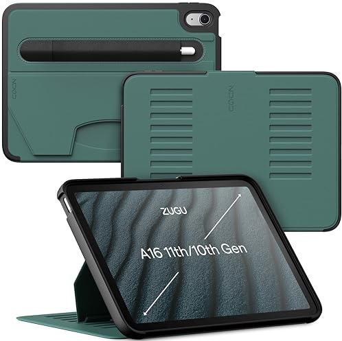 ZUGU CASE iPad 10.9 Hülle 11. / 10. Generation (A16 2025/2022), schlanke Schutzhülle 8 Winkel-Ständer magnetisch, Stifthalter, Auto Sleep/Wake UP [ Kieferngrün ]