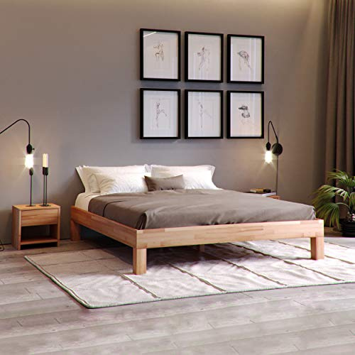 KROKWOOD Jana Solid Wood Bed - Sturdy and Stable FSC Certified Beech Wooden Bed Frame - Mounting Hardware Included (King Size) 150 x 200 cm