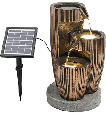 LQSSA Fontaine d'eau de Jardin extérieure, Statues de Seau à énergie Solaire, Fontaine d'eau de Jardin extérieure, décoration Lumineuse LED, Cascades sur Pied, fontaines pour la Maison et la Cour