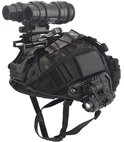CS Outdoor-Paintball-Spiel Fast Tarnung taktischen Helm Binokular Nachtsichtgerät Modell Taschenlampe Set militärische Fan-Ausrüstung (Color : BK)