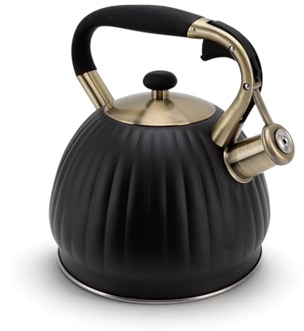 Bouilloire à Thé Sifflante Pour Cuisinière, Théière En Forme De Citrouille En Acier Inoxydable De 3,5 L Pour Cuisinière Avec Poignée Théière De Cuisinière Théières Noires Pour la Cuisine à Domicile