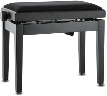 GEWA Pianobank Deluxe Autolift mit komfortabler Höhenverstellung, Massivholz, Schwarz matt, Sitzbezug Velours Schwarz