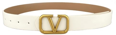 HSAJS Damen Ledergürtel Klassisch Dekorativen Verstellbarer Hüftgürtel Retro Ledergürtel mit Legierung Schnalle PU Leder Gürtel für Jeans Hosen Kleid Mode Zubehör (Weiß)