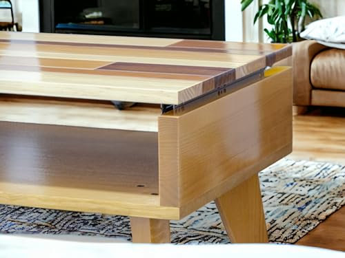 Mesa de Centro Elevable de Madera Robusta para el Salón, Mesa Baja elevable, Artesanal, mesita de café para el salón, Mesa abatible | 80 x 50 cm (Nogal)