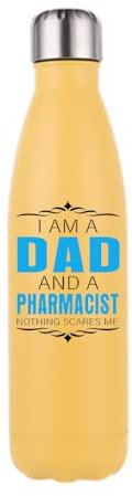 I Am a Dad And a Pharmacist, Gift For Fathers Day, Stainless Steel Bottle. (Matt Yellow)