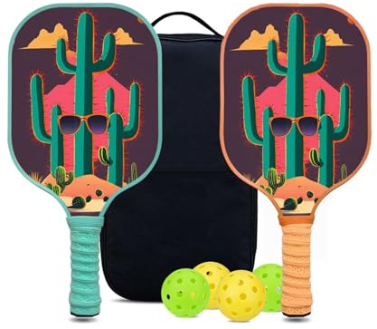 KUAVETO Ensemble de raquettes de pickleball, tout le plaisir que vous pouvez avoir avec un noyau en polymère nid d'abeille à motif Cactus-BM18 – Comprend 2 pagaies, 4 balles et un sac de transport