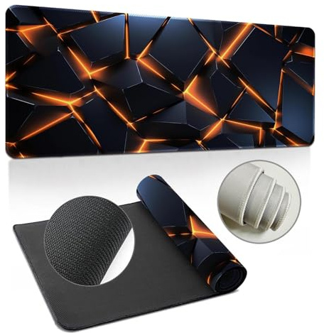 Hixingo Mauspad XXL/XL/L, 3D Riss Gaming Mauspad, Mauspad mit Anti-Rutsch Gummiboden, Vernähte Kanten Mousepad, Mouse pad für Büro, Zuhaus (1200x600x3mm,Orange 2)