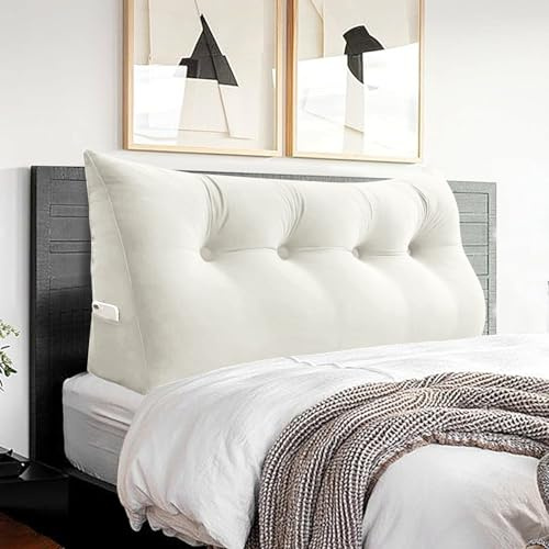 BNCKTRD Kopfende Großes Rückenkissen Bequemes Lesekissen und Rückenteil im Bett Rückenlehne Kopfkissen Langes XXL Kissen für Sofa, Couch, Wandkissen Polster Samt Weiß 140cm
