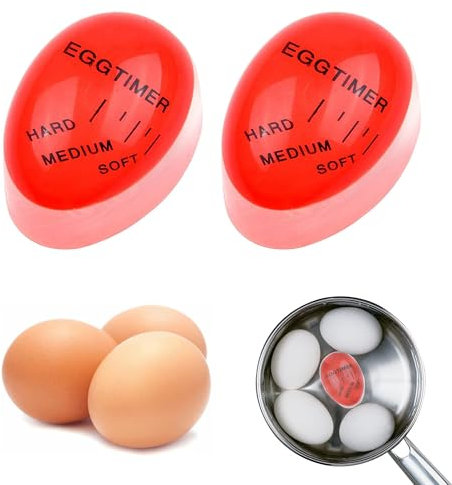 2Piece Durable Egg Timer, Colour Changing Boiled Egg Timer, Egg Timers for Boiling Eggs, Color Changing Indicator Soft Medium and Hard Boiled Eggs Heat Sensitive Safe Kitchen Tool Cooking Home Use Gif
