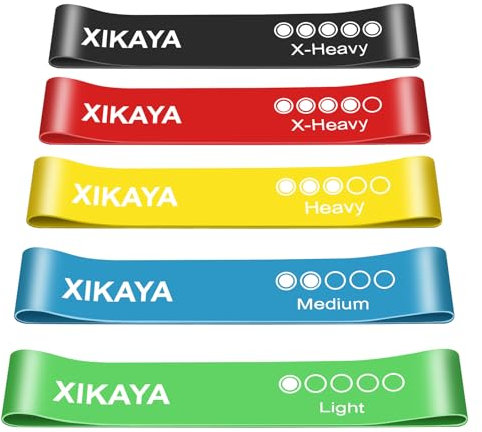 XIKAYA Lot de 5 bandes de résistance avec 5 niveaux, avec instructions (français non garanti) et emballage de boîte de couleur, bande de gymnastique pour le développement musculaire, le yoga