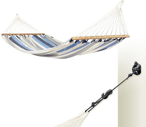 LA SIESTA® Alisio Hängematte mit Stab & Multizweck-Befestigung für Wände Decken & Quadratische Balken - Wetterfeste Hängematte Outdoor Indoor Balkon Terrasse Garten - Einzel Hängematten, Sea Salt