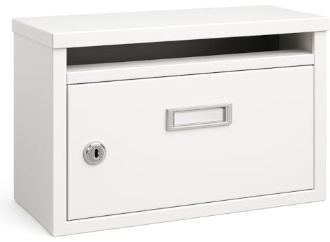 Cassetta della posta cassetta postale per le lettere rettangolare in metallo verniciato per esterno con serratura e chiave cassetta delle lettere 30x20x10 cm (Bianco)