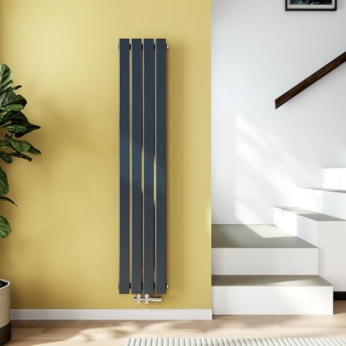 EMKE Design Heizkörper Schmal Hoch 160x30 cm Vertikal Flachheizkörper mit Mittelanschluss, Einlagig Paneelheizkörper Wandheizkörper für Bad, Schlafzimmer & Wohnzimmer, Anthrazit 501W