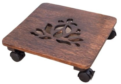 Carrello per vasi da Giardino, Carrello per Piante in Legno con Ruote girevoli, Supporto Mobile per vasi da Fiori per Interni ed Esterni, Carrello per Piante con rotelle (Grafica, 26 cm) (Quadrato 3