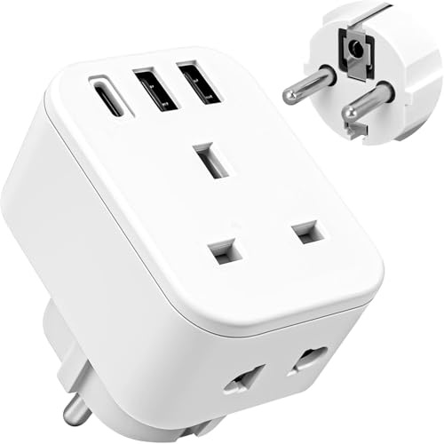 UK to European Plug Adapter with USB,UK to EU Euro Travel Adaptor with USB | Shaver Plug Adapter,Europe Power Toothbrush Converter for Spain France Iceland Germany Turkey Greece Poland(Type E/F)