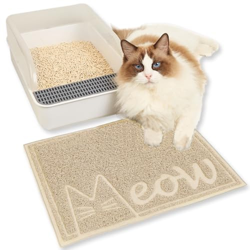 JanYoo Katzenstreu Matte, 40 x 30 cm PVC wasserdichte Katzenmatte Katzenklomatte Katzenklo mit Rutschfester, Matte Katzentoilette für Litter Catcher, Urinwasserfest (Beige)