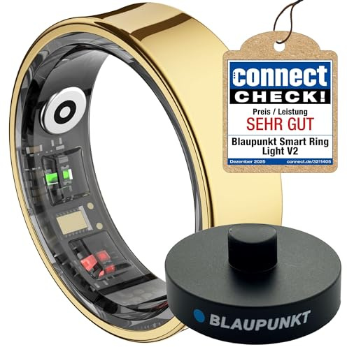 BLAUPUNKT Smart Ring V2 | kein ABO | höchster Datenschutz | Keine Cloudanmeldung | Schritte, Schlaf, Puls, Blutsauerstoff SpO2, Kalorien, HRV, Sport | IP68 | Android und iOS App | Gold | Größe 8