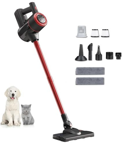 Aspirateur Balai Laveur 5 en 1 Compact - Léger, Aspirateur Laveur Balai sans Fil Léger Puissant Aspirateur Laveur Vapeur pour Voiture, Maison, Bureaux, Poils d'animaux,Red