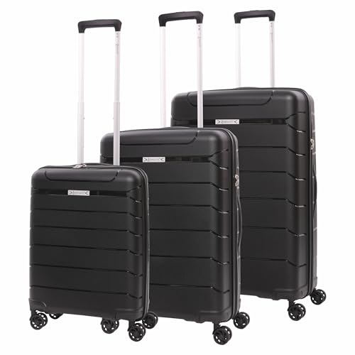 Aerolite Lightweight Polypropylene Hard Shell 4 Wheel Spinner 3 Piece Travel Luggage Suitcase Set, Cabin + Medium + Large (Black, Cabin/M/L Set)
