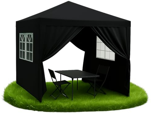 ZOLTA Pavillon Gartenpavillon Wasserdicht Schwarz 290x290cm mit 4 Seitenwänden UV-Schutz Schnellaufbau Metallgestell für Garten Markt Event Party Festzelt Zelt Outdoor Überdachung Camping