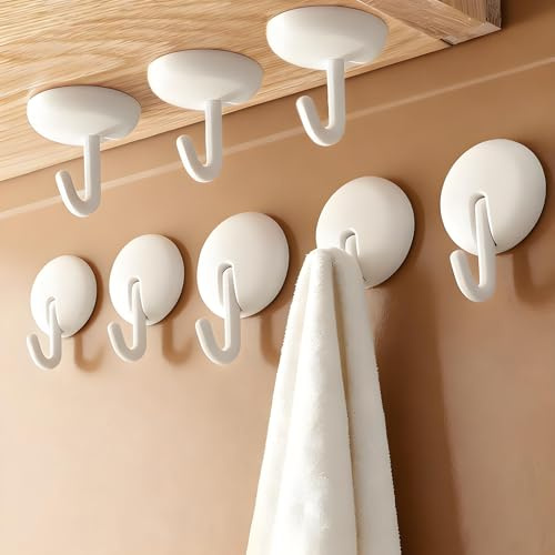 ATEWEITA Ganci Adesivi Girevoli Senza Fori, Appendini da Parete Extra Resistenti per Asciugamani, Cucina, Bagno e Chiavi (6.3 * 4.1cm*8)