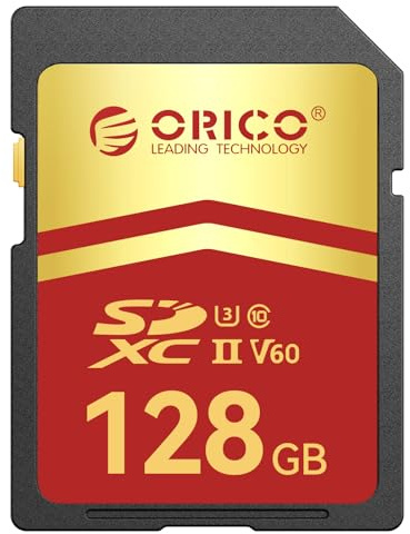 ORICO Tarjeta SD 128GB UHS-II, C10, U3, V60, SDXC para 4K UHD y Full HD, Velocidad de Lectura hasta 290 MB/s, Tarjeta de Memoria para Fotógrafos Profesionales y Creadores de Contenido – SD60