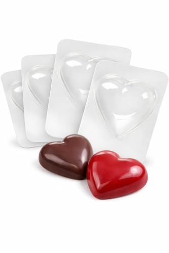 Large Chocolate Moulds Heart Shape Set of 4 – Reusable Flexible Plastic Love Heart Baking & Dessert Moulds for Homemade Chocolates Jelly Candy Making Gifts