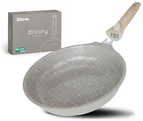DIVORY Keramisk stekpanna 20 cm – avtagbar stekpanna med keramisk beläggning, induktionskompatibel, PFAS och PTFE, liten keramisk stekpanna, belagd minispis (Naturara, 20 cm)