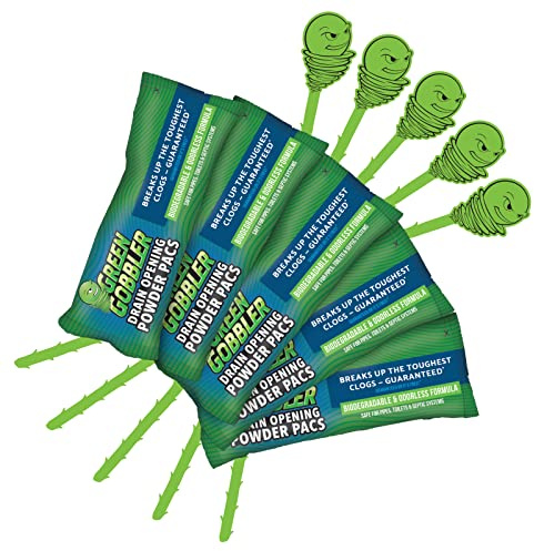 Green Gobbler Drain Clog Remover & Drain Cleaner Powder (5 Pacs & 5 Tools)